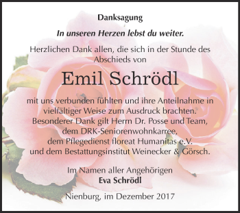Traueranzeige von Emil Schrödl von Super Sonntag Bernburg