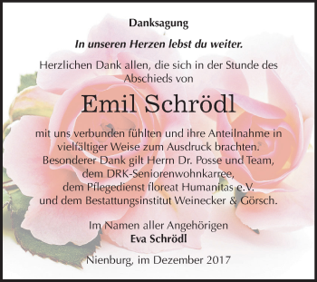 Traueranzeige von Emil Schrödl von Mitteldeutsche Zeitung Bernburg