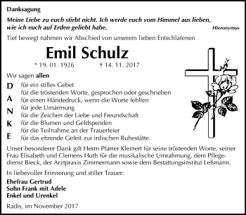 Traueranzeige von Emil Schulz von WVG - Wochenspiegel Wittenberg