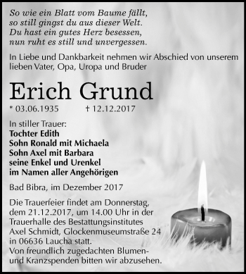 Traueranzeige von Erich Grund von Mitteldeutsche Zeitung
