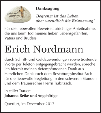 Traueranzeige von Erich Nordmann von Mitteldeutsche Zeitung Merseburg/Querfurt