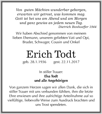 Traueranzeige von Erich Todt von Mitteldeutsche Zeitung Merseburg/Querfurt