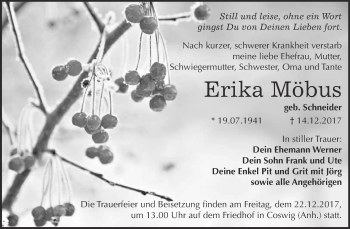 Traueranzeige von Erika Möbus von Super Sonntag Wittenberg