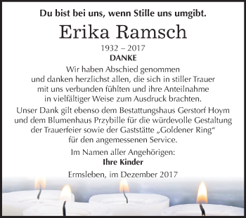 Traueranzeige von Erika Ramsch von Mitteldeutsche Zeitung Quedlinburg