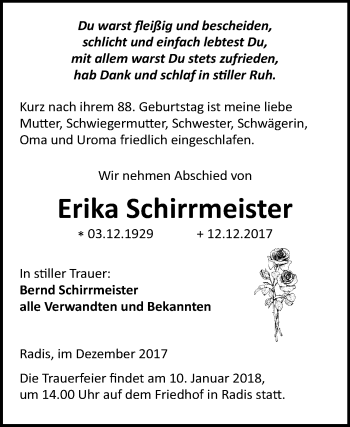 Traueranzeige von Erika Schirrmeister von Mitteldeutsche Zeitung