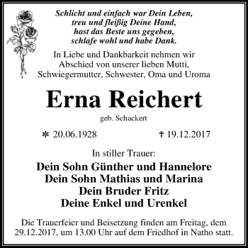 Traueranzeige von Erna Reichert von Mitteldeutsche Zeitung Dessau-Roßlau