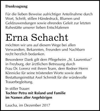 Traueranzeige von Erna Schacht von Mitteldeutsche Zeitung