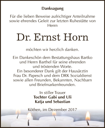 Traueranzeige von Ernst Horn von WVG - Wochenspiegel Dessau / Köthen