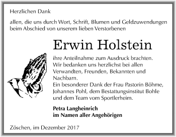 Traueranzeige von Erwin Holstein von Mitteldeutsche Zeitung