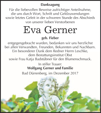 Traueranzeige von Eva Gerner von Super Sonntag Merseburg