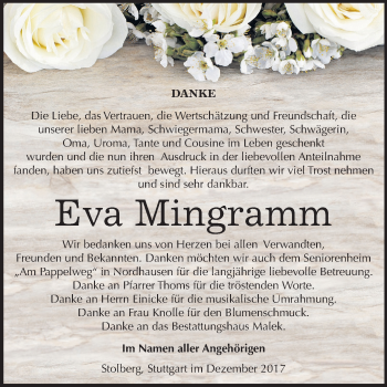 Traueranzeige von Eva Mingramm von Mitteldeutsche Zeitung Sangerhausen
