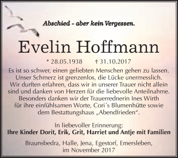 Traueranzeige von Evelin Hoffmann von WVG - Wochenspiegel Merseburg