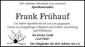 Traueranzeige von Frank Frühauf von Mitteldeutsche Zeitung Bitterfeld