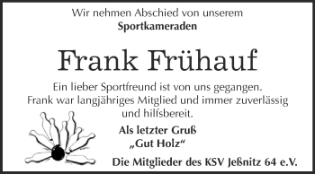 Traueranzeige von Frank Frühauf von WVG - Wochenspiegel Bitterfeld