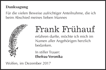 Traueranzeige von Frank Frühauf von WVG - Wochenspiegel Bitterfeld