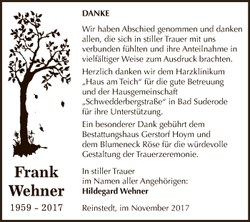 Traueranzeige von Frank Wehner von Super Sonntag Aschersleben