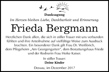 Traueranzeige von Frieda Bergmann von Mitteldeutsche Zeitung
