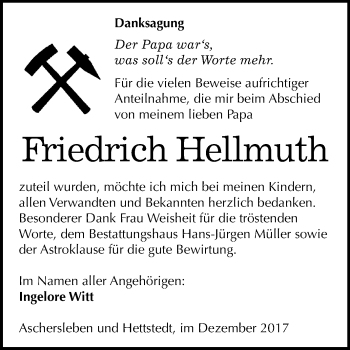 Traueranzeige von Friedrich Hellmuth von Mitteldeutsche Zeitung