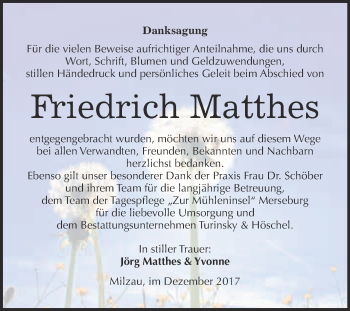 Traueranzeige von Friedrich Matthes von WVG - Wochenspiegel Merseburg