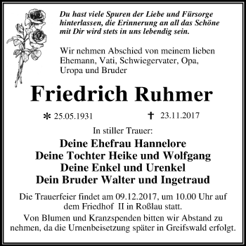 Traueranzeige von Friedrich Ruhmer von Mitteldeutsche Zeitung Dessau-Roßlau