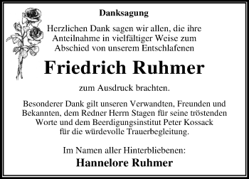 Traueranzeige von Friedrich Ruhmer von Mitteldeutsche Zeitung Dessau-Roßlau
