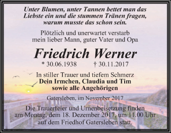 Traueranzeige von Friedrich Werner von Super Sonntag Aschersleben