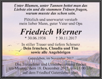 Traueranzeige von Friedrich Werner von Mitteldeutsche Zeitung Aschersleben