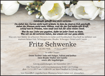 Traueranzeige von Fritz Schwenke von Mitteldeutsche Zeitung