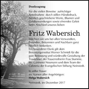 Traueranzeige von Fritz Wabersich von Mitteldeutsche Zeitung Quedlinburg