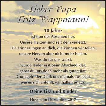 Traueranzeige von Fritz Wappmann von Mitteldeutsche Zeitung Aschersleben