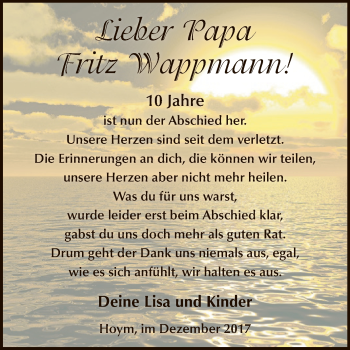 Traueranzeige von Fritz Wappmann von Super Sonntag Aschersleben