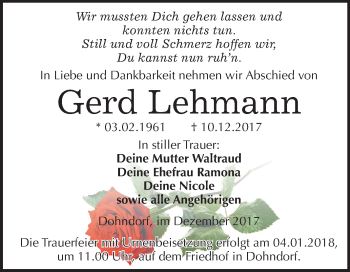 Traueranzeige von Gerd Lehmann von Mitteldeutsche Zeitung