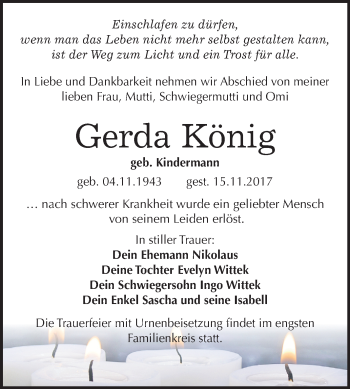 Traueranzeige von Gerda König von Mitteldeutsche Zeitung Bitterfeld