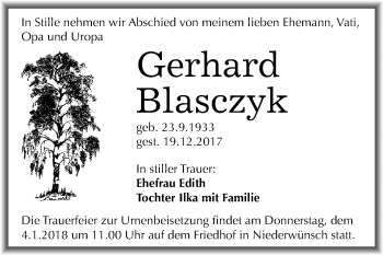 Traueranzeige von Gerhard Blasczyk von Mitteldeutsche Zeitung Merseburg/Querfurt