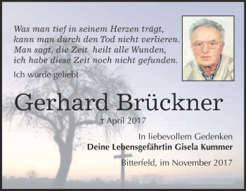 Traueranzeige von Gerhard Brückner von WVG - Wochenspiegel Bitterfeld