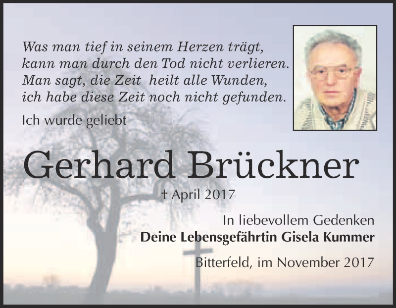  Traueranzeige für Gerhard Brückner vom 29.11.2017 aus WVG - Wochenspiegel Bitterfeld