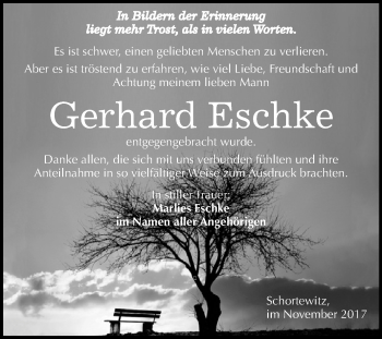 Traueranzeige von Gerhard Eschke von WVG - Wochenspiegel Dessau / Köthen