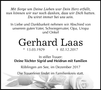 Traueranzeige von Gerhard Laas von Mitteldeutsche Zeitung