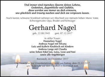 Traueranzeige von Gerhard Nagel von Super Sonntag SGH Mansf. Land