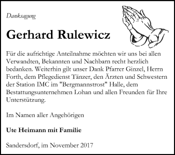 Traueranzeige von Gerhard Rulewicz von Mitteldeutsche Zeitung Bitterfeld