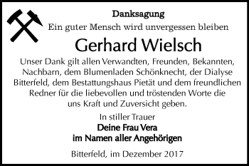 Traueranzeige von Gerhard Wielsch von Mitteldeutsche Zeitung Bitterfeld