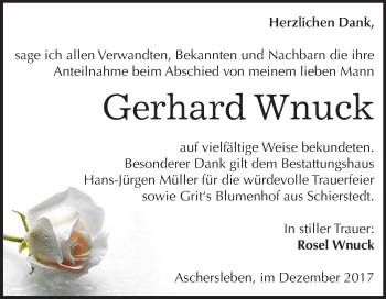 Traueranzeige von Gerhard Wnuck von Mitteldeutsche Zeitung Aschersleben