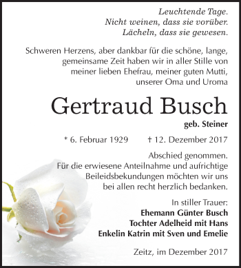 Traueranzeige von Gertraud Busch von Mitteldeutsche Zeitung