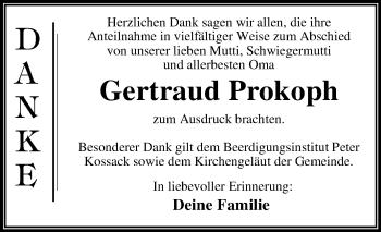Traueranzeige von Gertraud Prokoph von Mitteldeutsche Zeitung Dessau-Roßlau