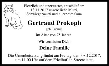 Traueranzeige von Gertraud Prokoph von Mitteldeutsche Zeitung Dessau-Roßlau