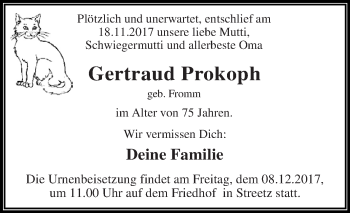 Traueranzeige von Gertraud Prokoph von WVG - Wochenspiegel Dessau / Köthen