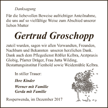 Traueranzeige von Gertrud Groschopp von Super Sonntag SGH Mansf. Land