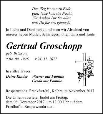 Traueranzeige von Gertrud Groschopp von Mitteldeutsche Zeitung