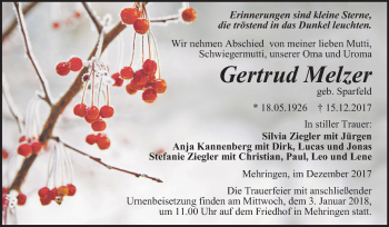 Traueranzeige von Gertrud Melzer von Mitteldeutsche Zeitung Aschersleben