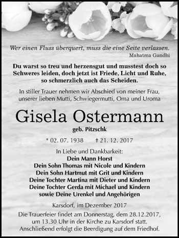 Traueranzeige von Gisela Ostermann von Mitteldeutsche Zeitung